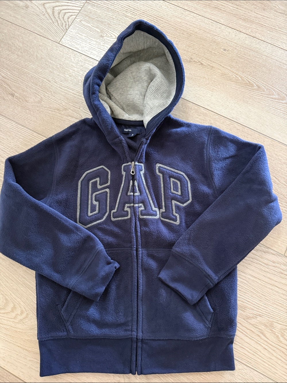GAP Navy Zip-Up Fleece Hoodie with Grey Lined Hood